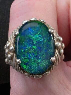 Sterling Silver Green Blue Opal Statement Ring